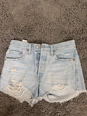 Levi's 501 Light Blue Distressed Button-Fly Denim Shorts